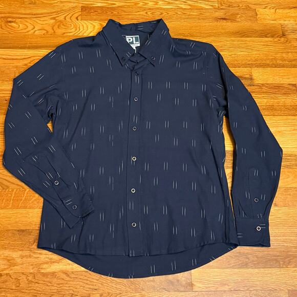 PL Ethical Fashion for Men XL Organic Blue White Long Sleeve Button down Shirt - Picture 1 of 8